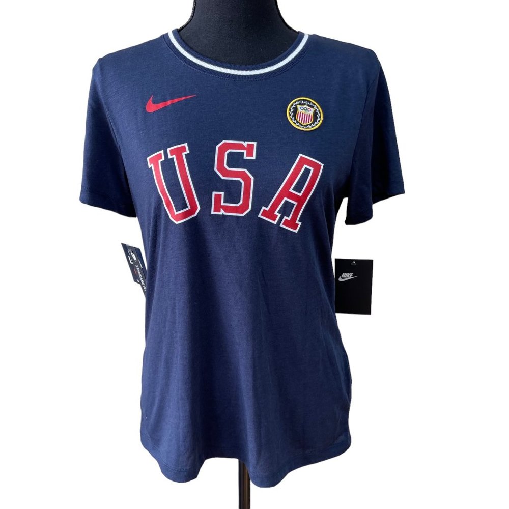 NIKE USA Olympic Heritage Navy Blue Short Sleeve T-Shirt size Small